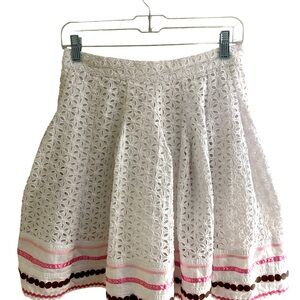 Willi Smith‎ White Eyelet Ribbon Trimmed Women’s Size 6 Lined Skirt Cotton